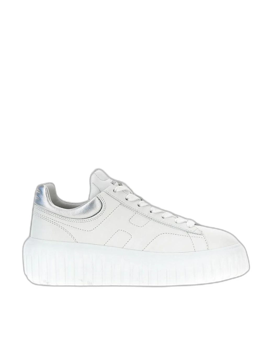 Hogan White Optical-Tone Nappa Leather Metallic Flat Shoes