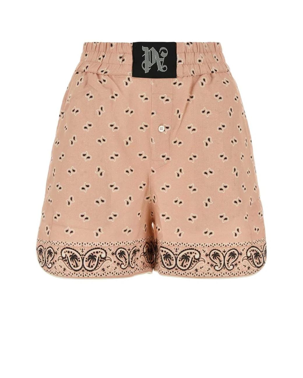 Palm Angels Natural Printed Linen Blend Shorts