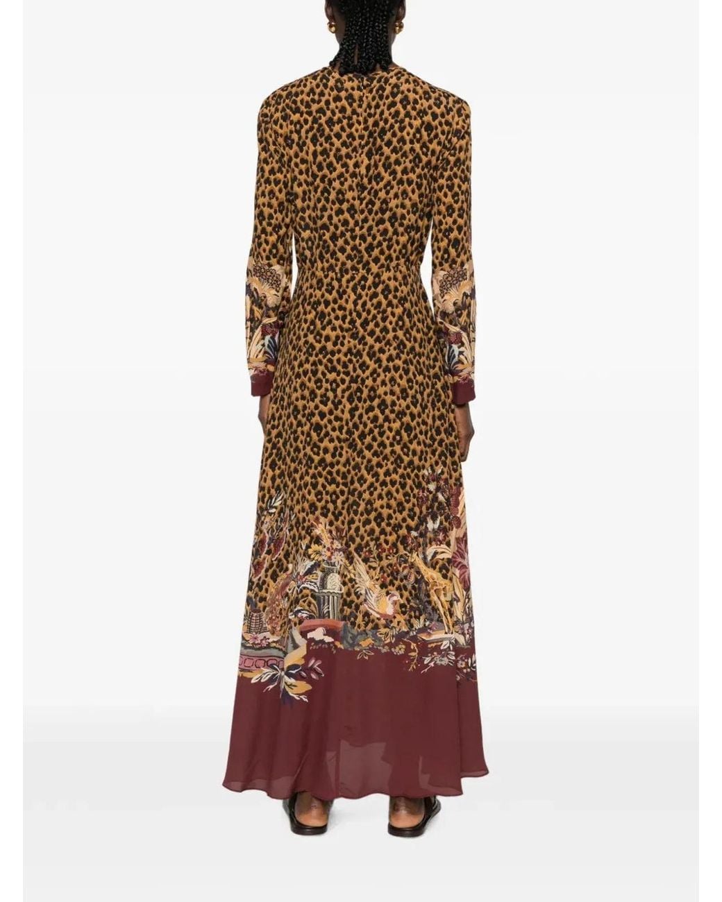 Etro Natural Leopard-Print Maxi Dress With Floral Trim