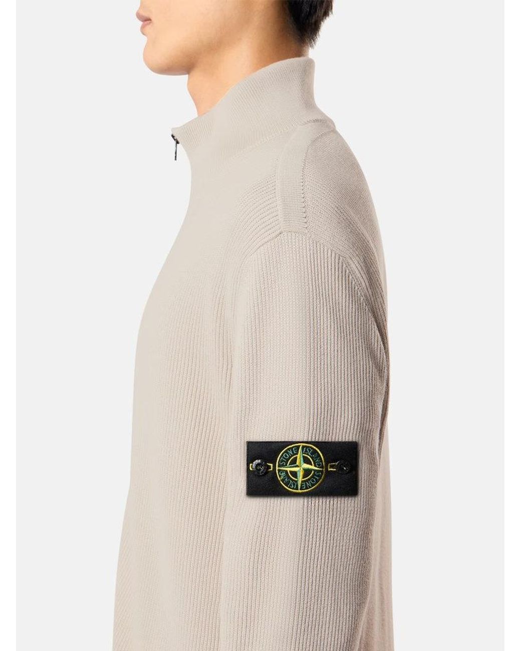 Stone Island Natural Logo-Patch Ribbed-Knit Zip-Fastening Cardigan for men