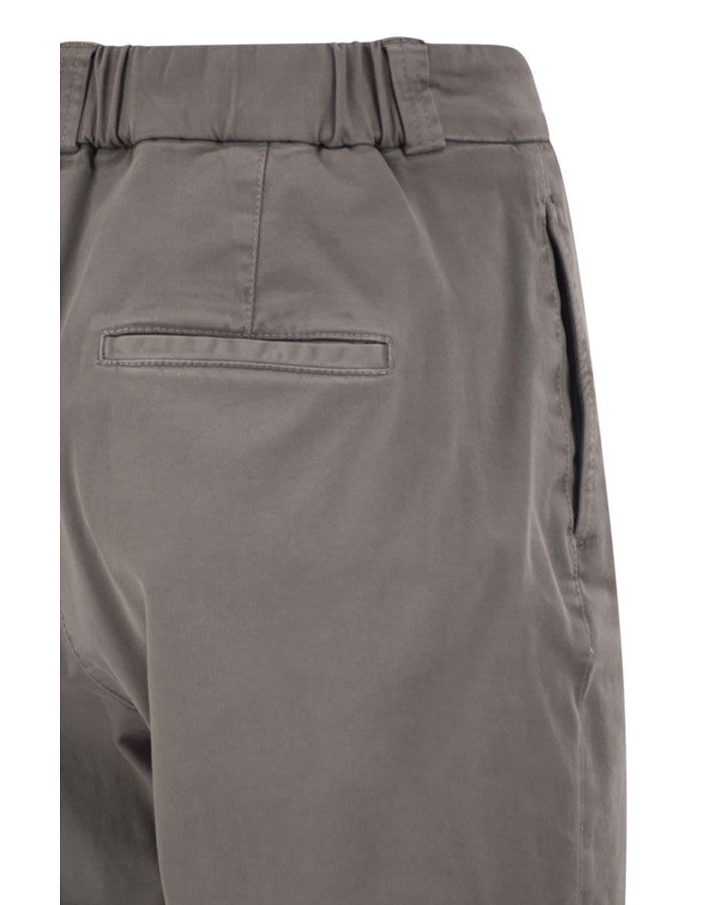 Peserico Gray Stretch Cotton Tapered Trousers With Elasticated Waistband