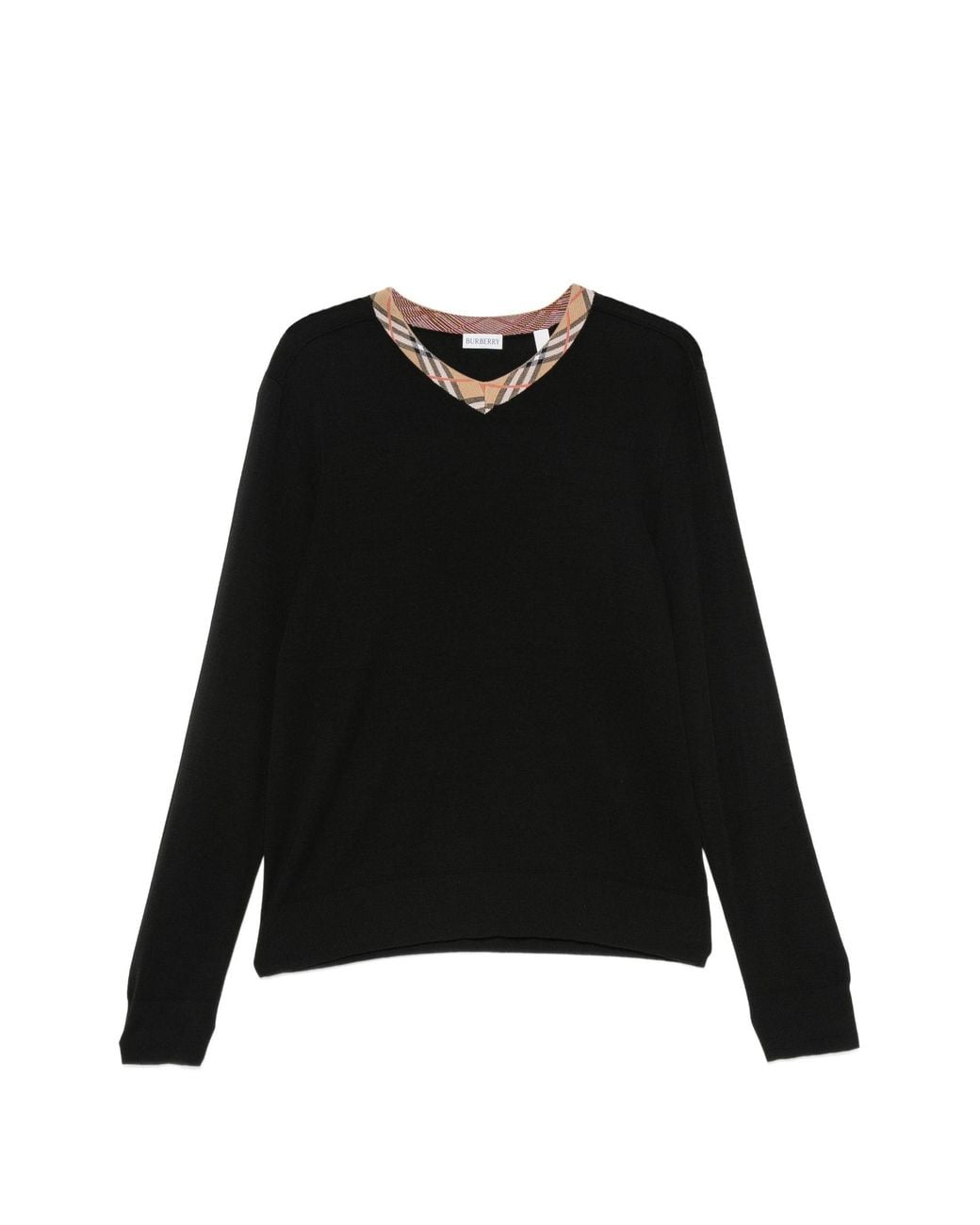 Burberry Black Check Trim Wool Sweater for men