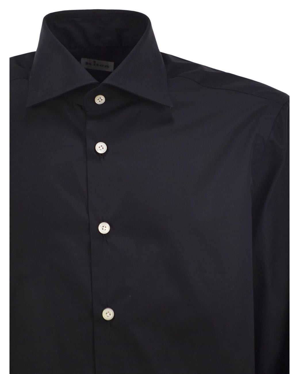 Kiton Black Pure Cotton Shirt With Spread Collar for men