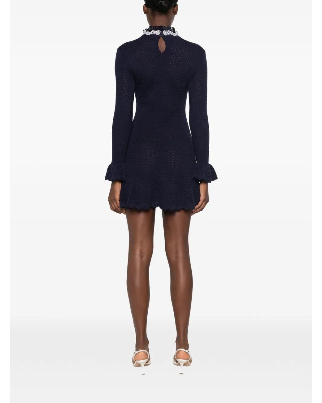 Self-Portrait Blue Pearl Trim Knit Mini Dress