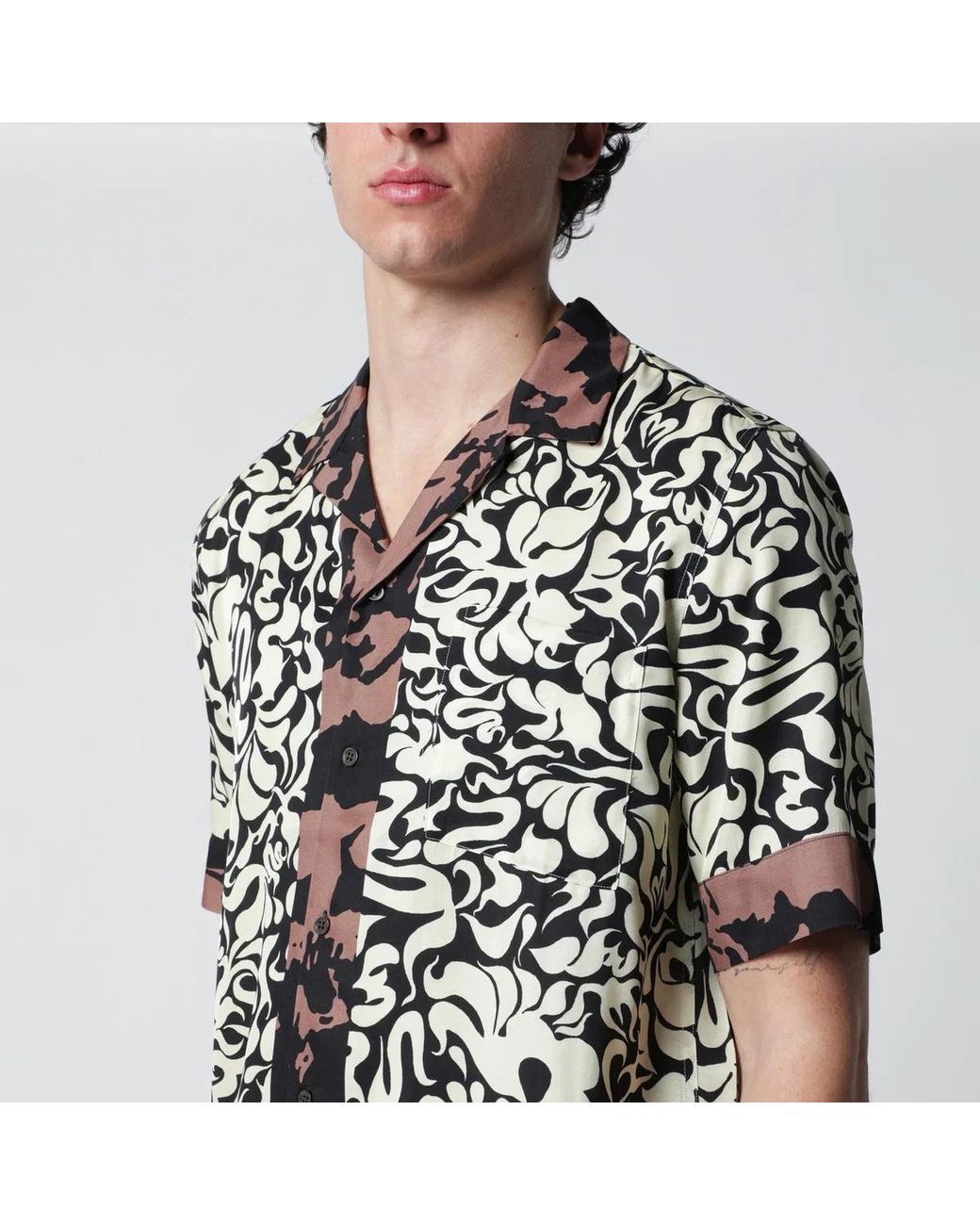 Dries Van Noten Black Shirt With Graphic Squiggle Print for men