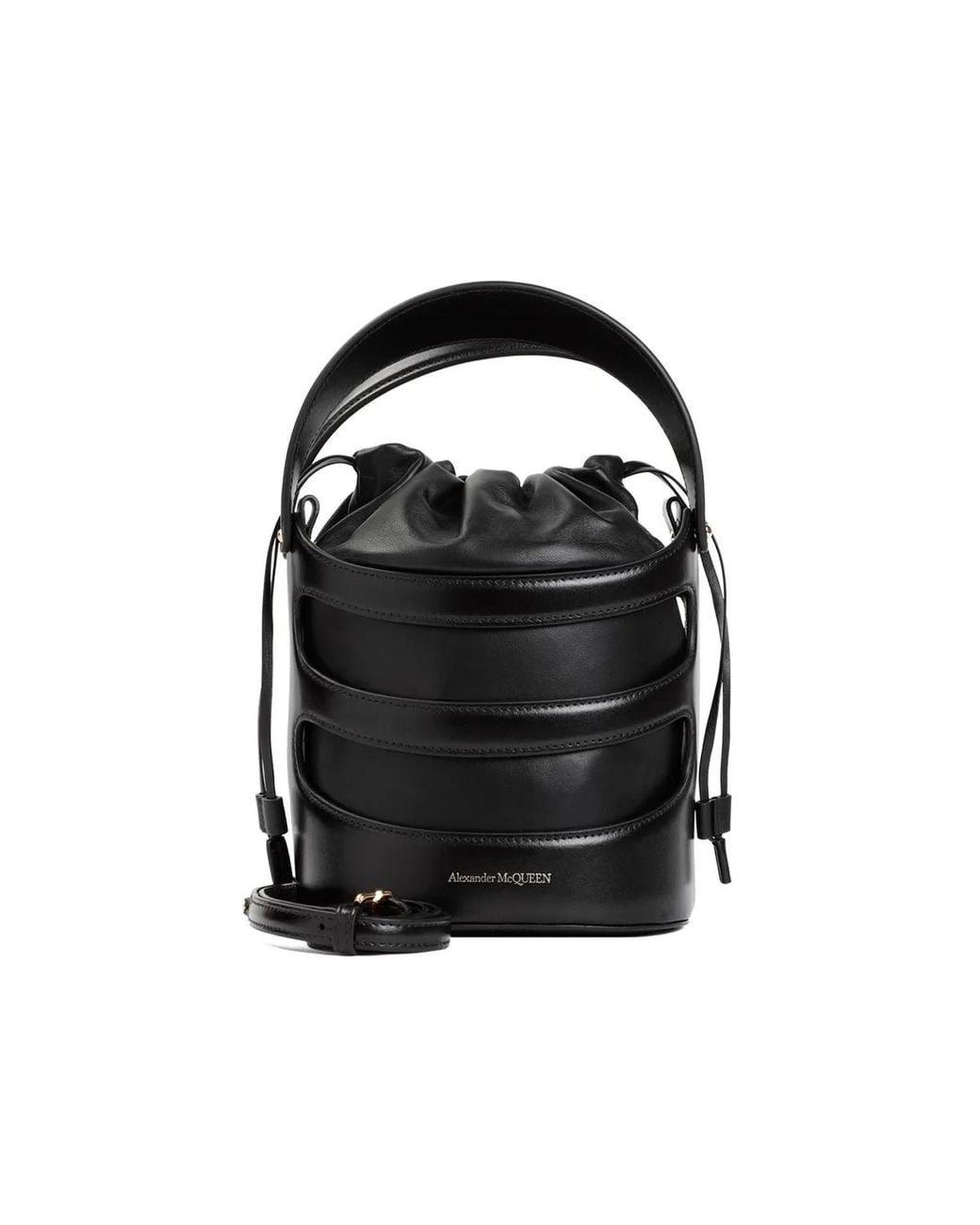 McQueen Black Leather The Rise Bucket Bag