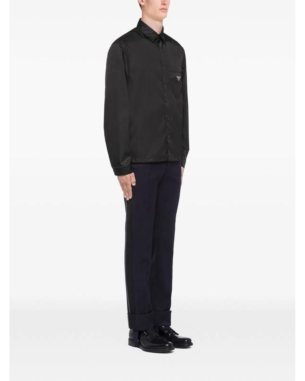 Prada Black Re-Nylon Point-Collar Shirt for men