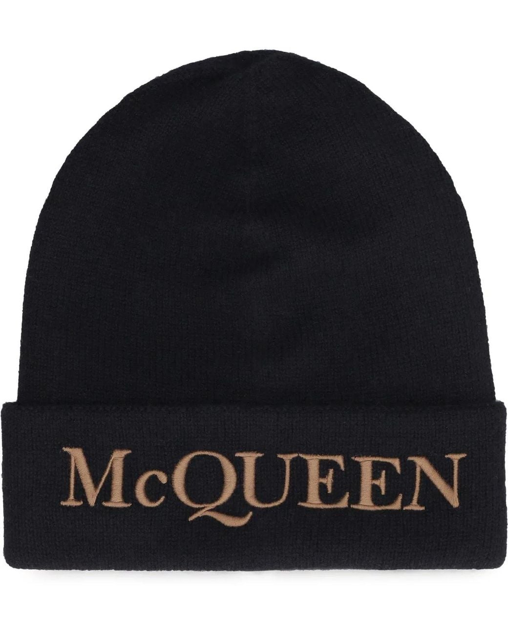 McQueen Black Cashmere Beanie Hat for men