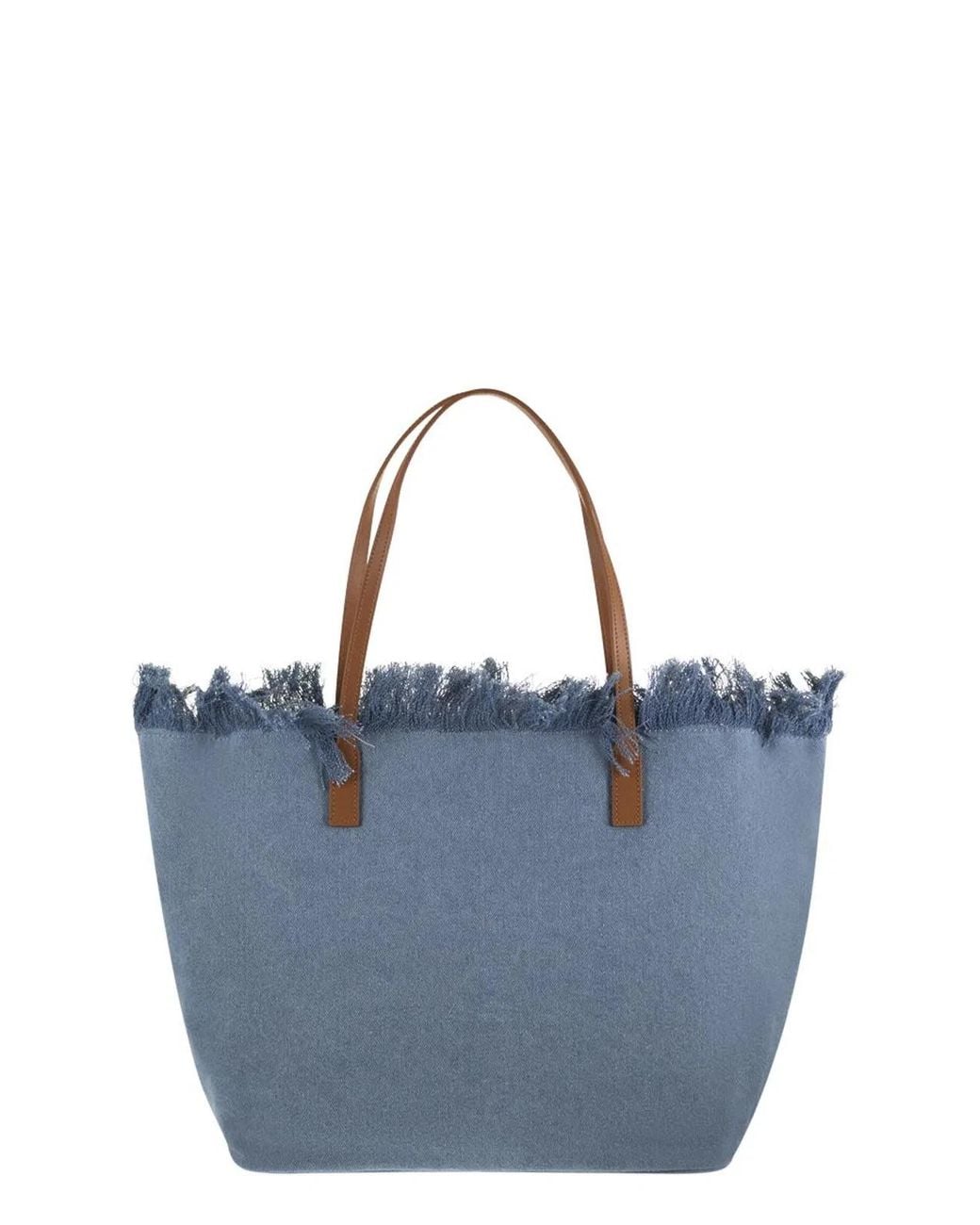 Mc2 Saint Barth Blue City Denim Shopper Bag With Embroidered Logo