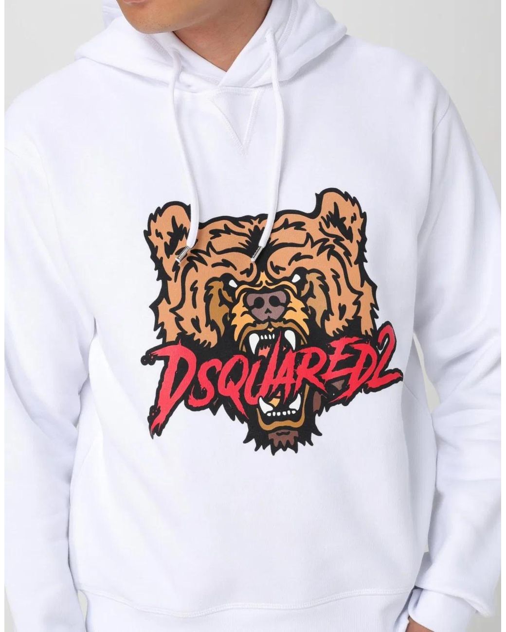 DSquared² White Angry Bear Logo Cool Fit Hoodie for men