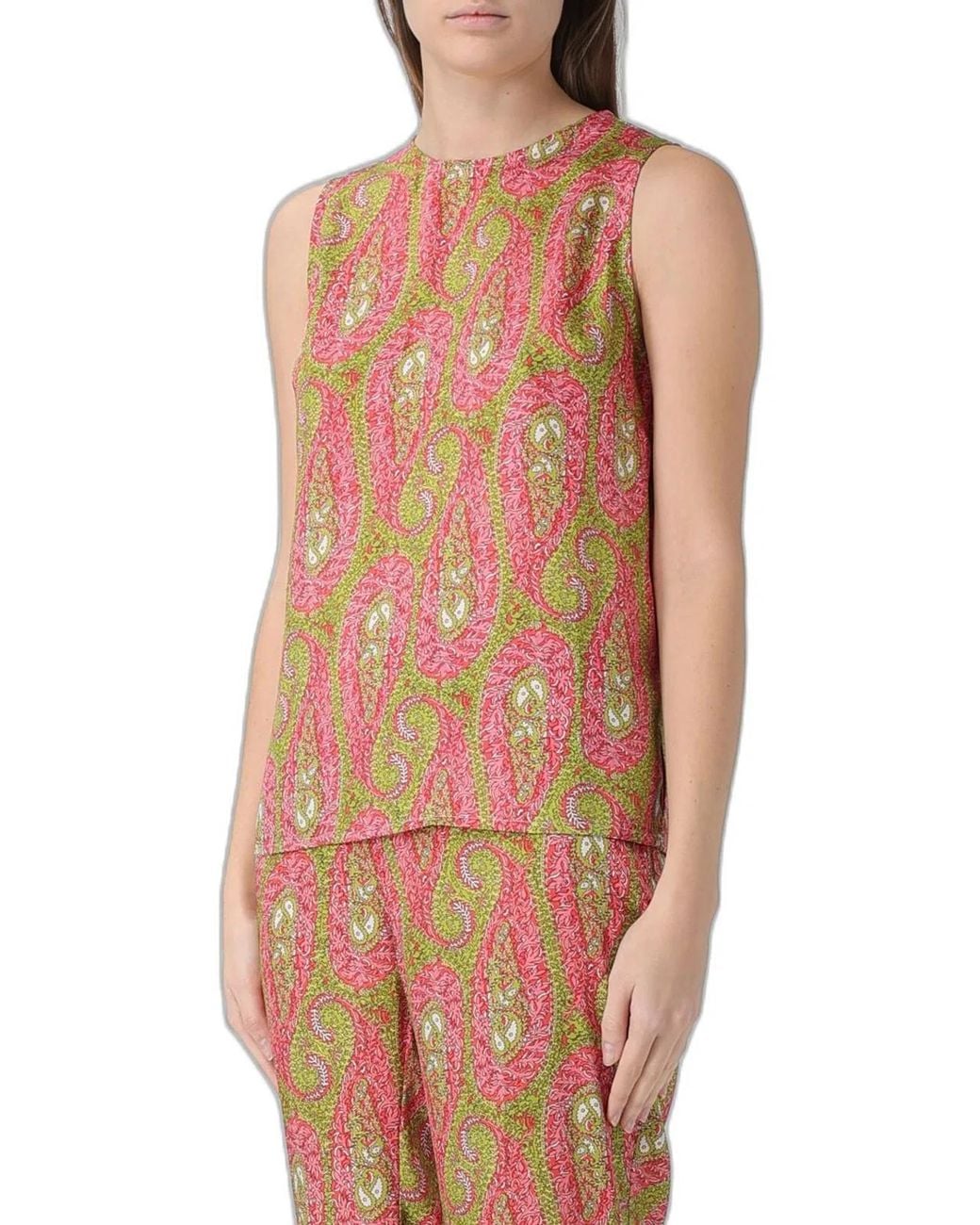 Etro Pink Paisley Foliage Pattern Top