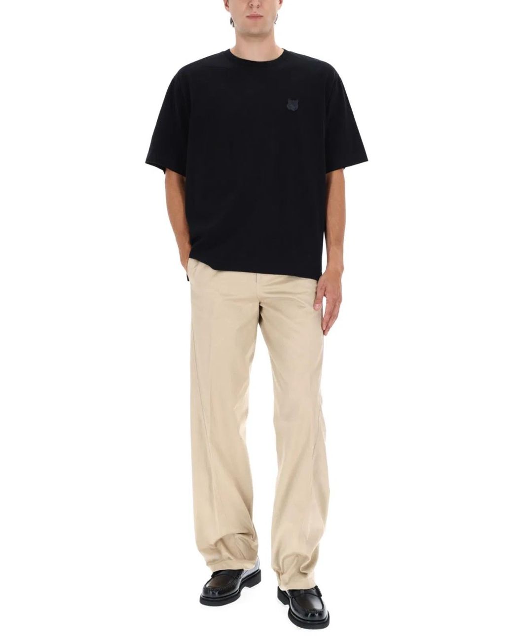 Maison Kitsuné Black T-Shirt Fox Patch Cotton Organic T-Shirts for men