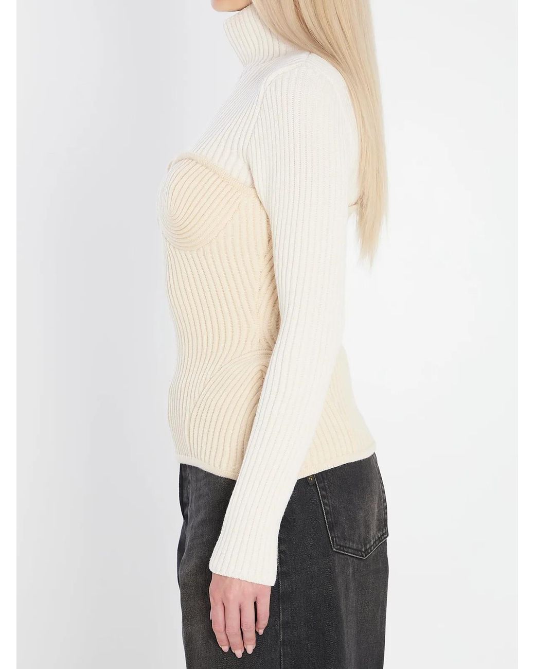Jean Paul Gaultier White Ribbed Knit Pullover