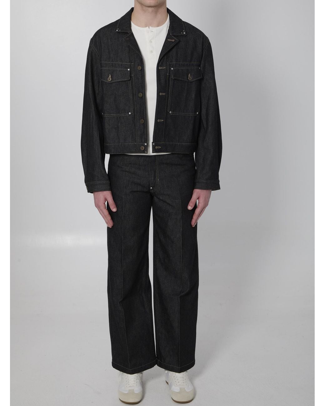 Lemaire Black Studded Denim Trucker Jacket for men