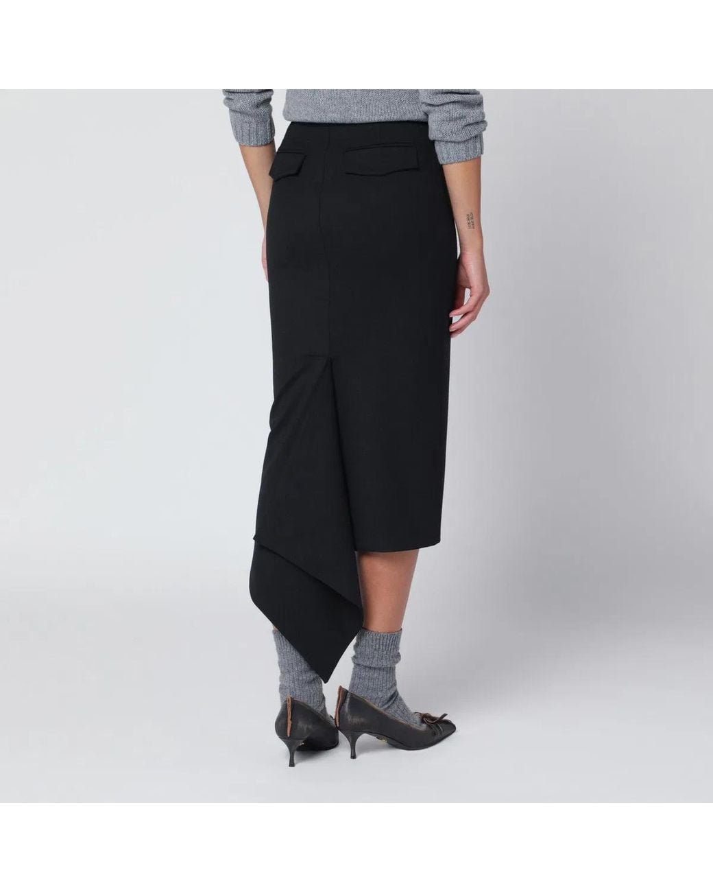THE LATEST Black Thelatest Cotton Midi Skirt