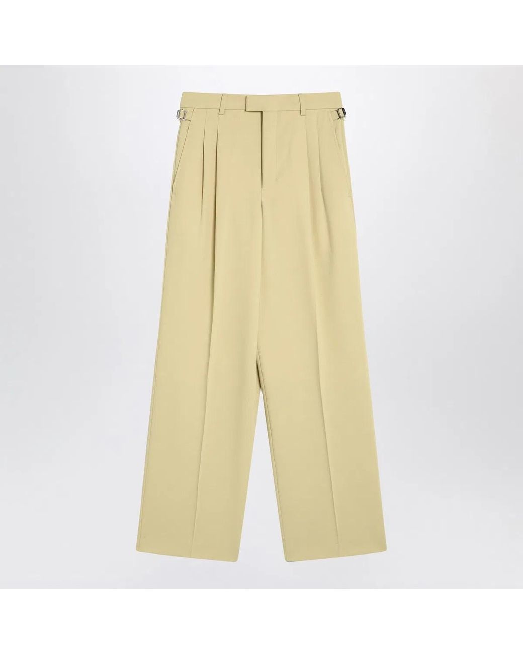 AMI Yellow Wide Lime-Coloured Wool Trousers