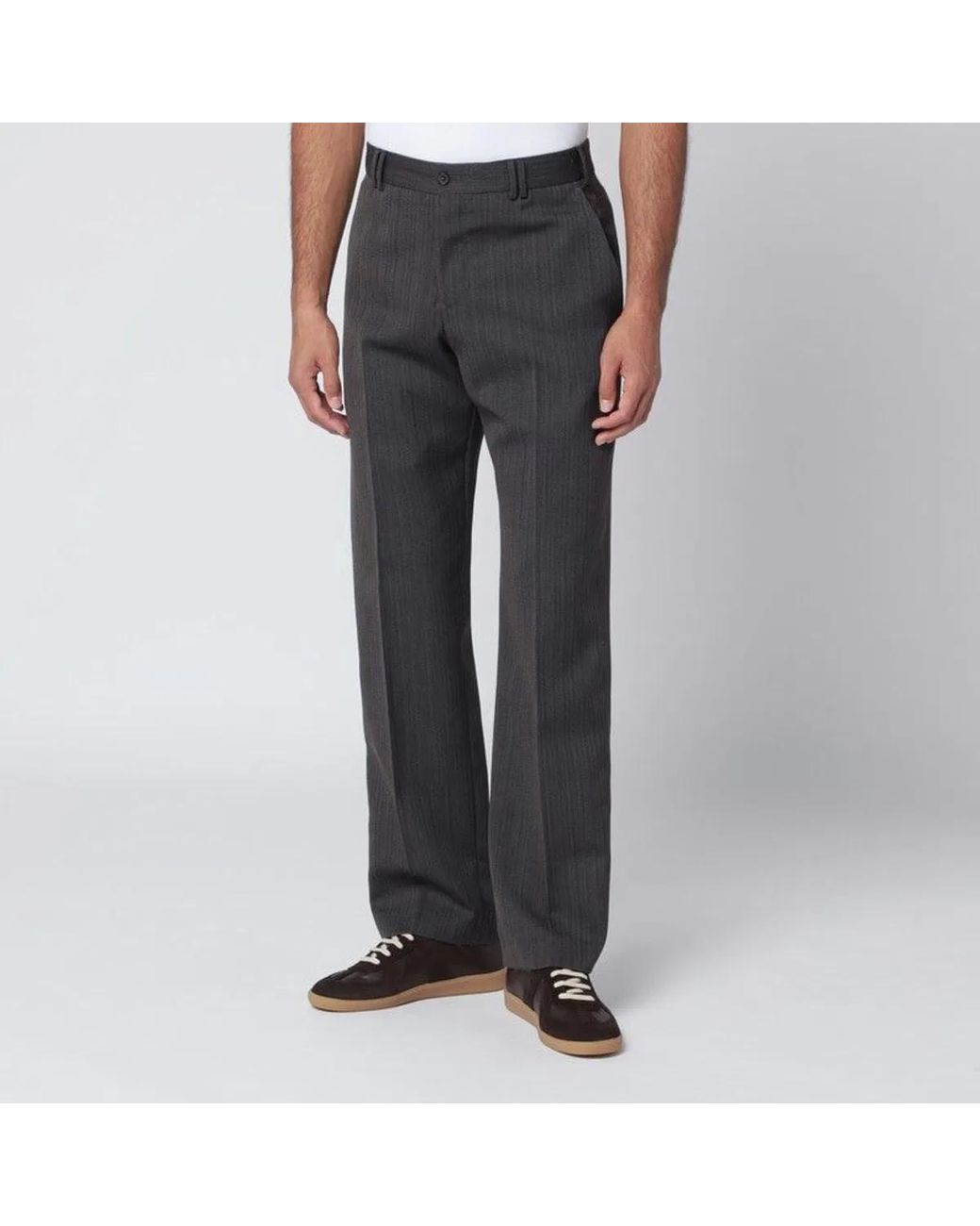 PT01 Gray Striped Wool Trousers for men