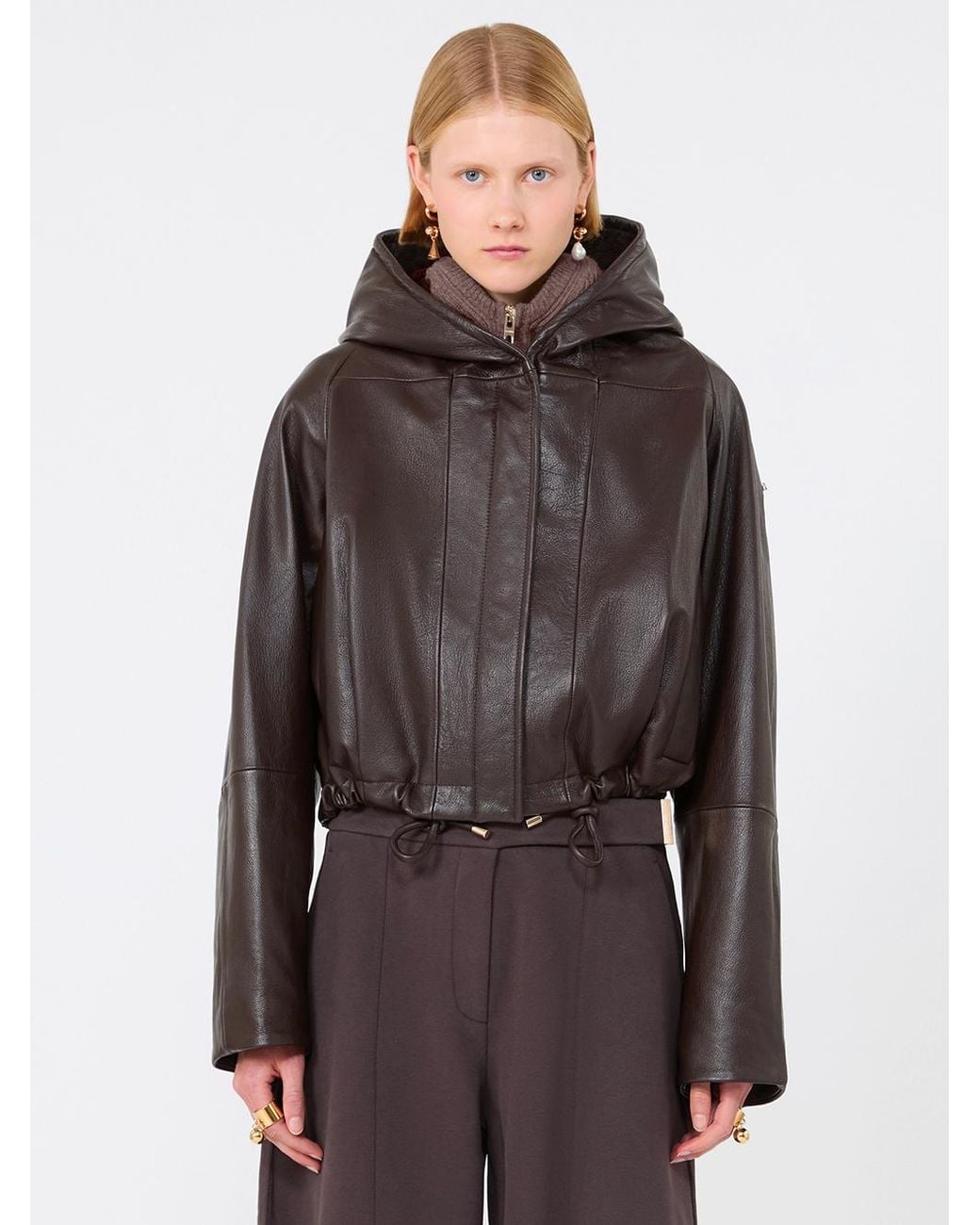 Max Mara Brown Leather Bomber Jacket