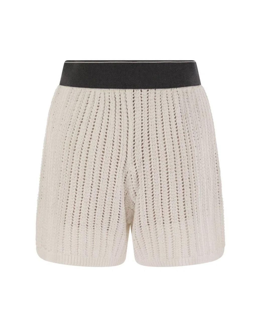 Brunello Cucinelli White Cotton Net Knit Shorts