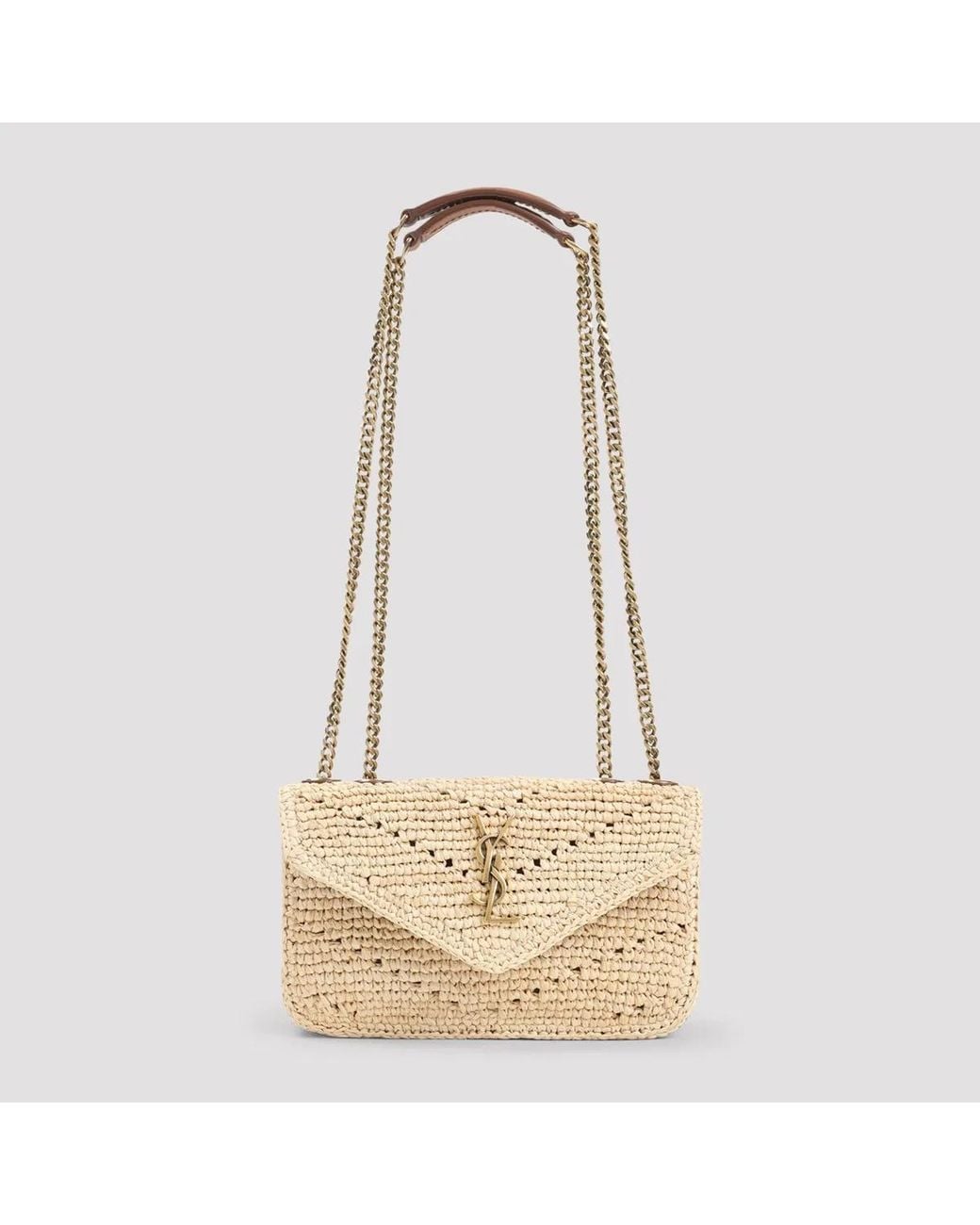 Saint Laurent Natural Raffia Mini Loulou Shoulder Bag