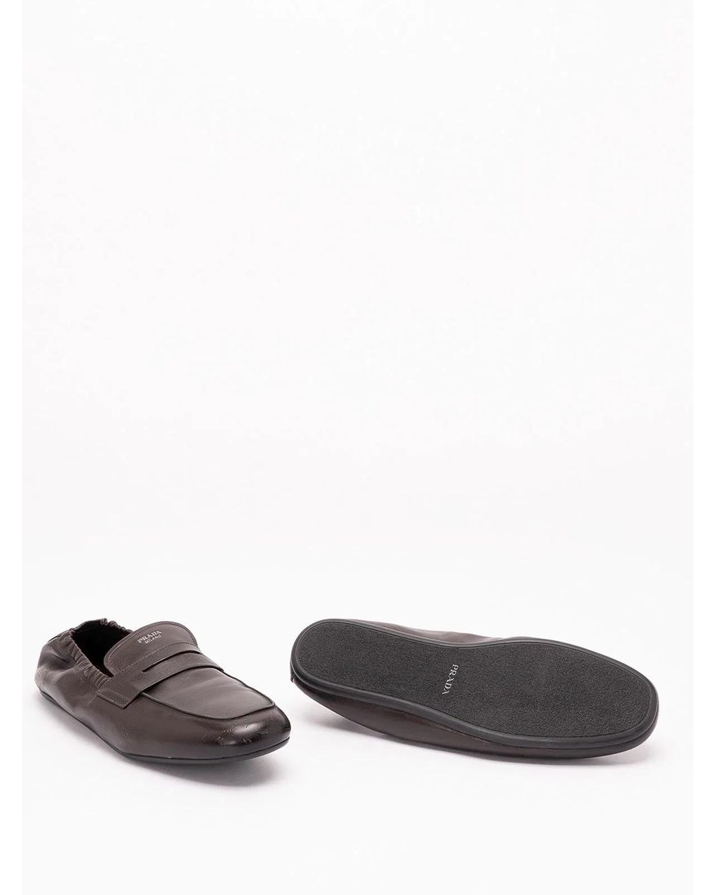 Prada Brown Shuffle Antiqued Leather Loafers for men