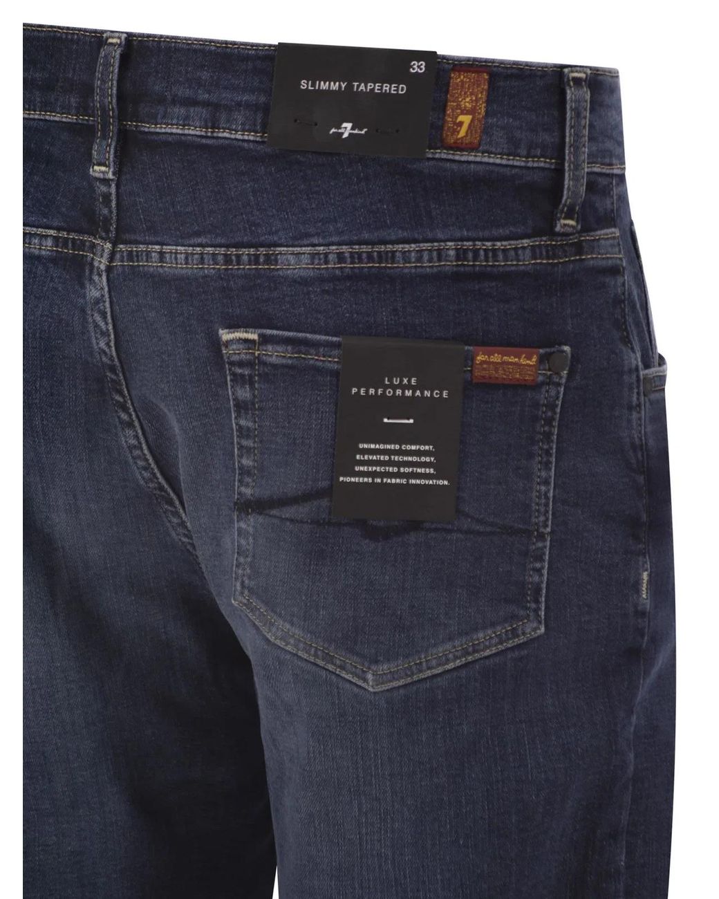 7 For All Mankind Blue Slimmy Tapered Luxe Performance Stretch Denim Jeans for men