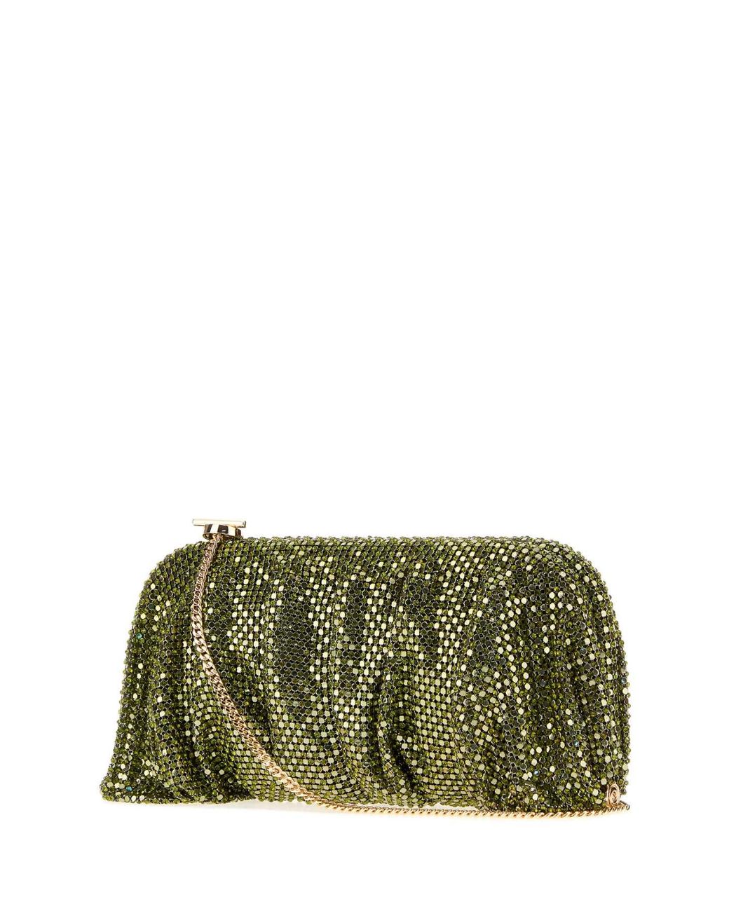 Benedetta Bruzziches Green Grande Venus Rhinestone Knit Clutch