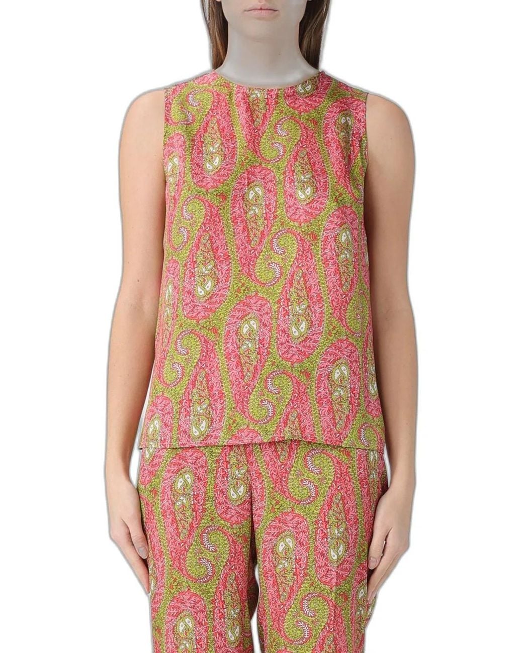 Etro Pink Paisley Foliage Pattern Top