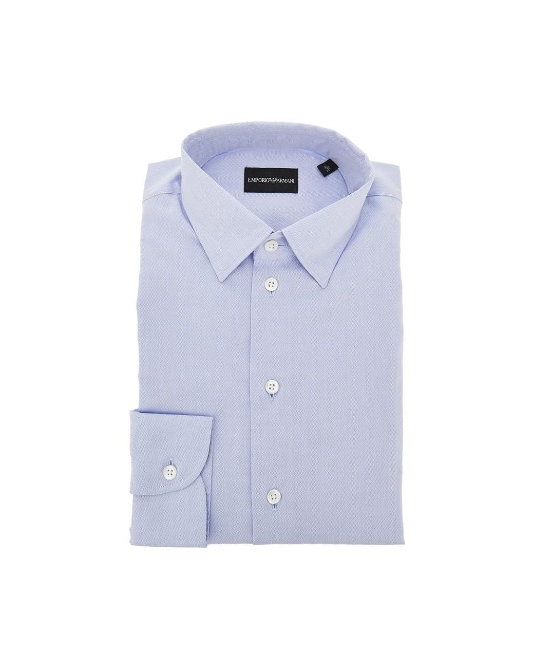 Emporio Armani Blue Micro-Textured Cotton Shirt for men