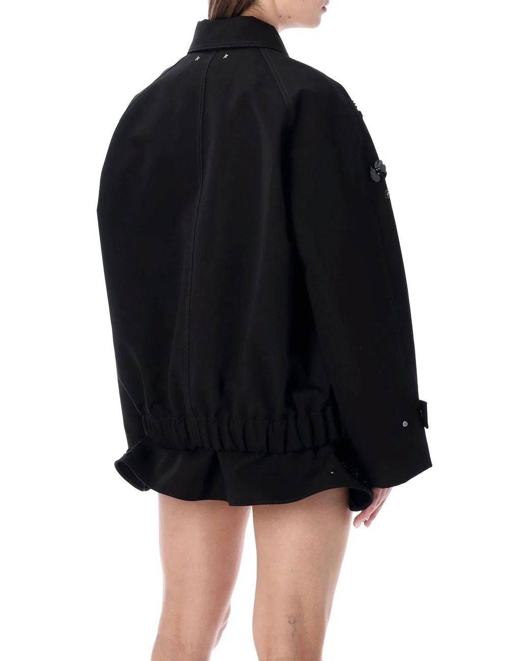Golden Goose Deluxe Brand Black Oversized Cotton Twill Jacket With Floral Embroidery