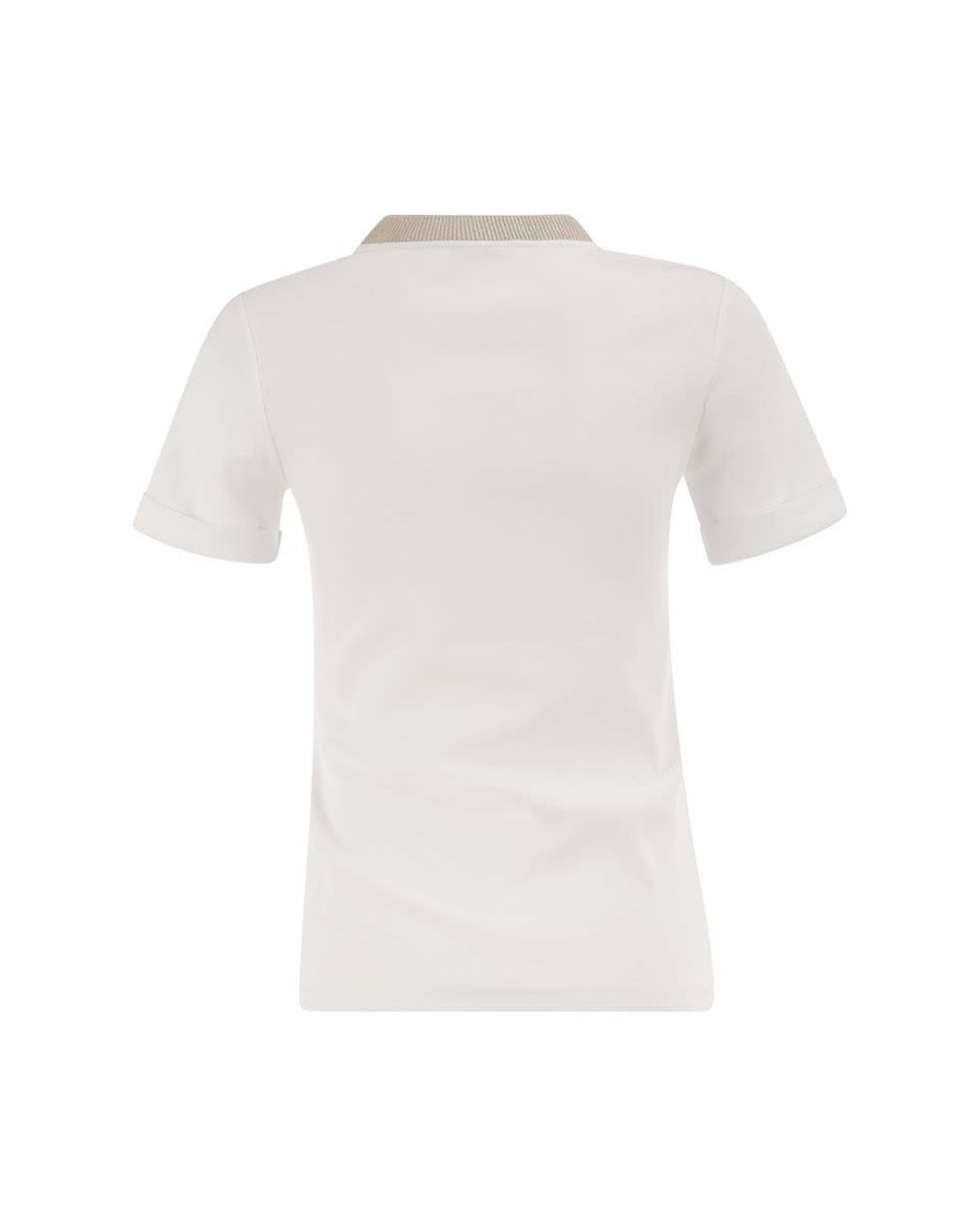 Peserico White Stretch Cotton Jersey T-Shirt With Lamé Knit Neckline