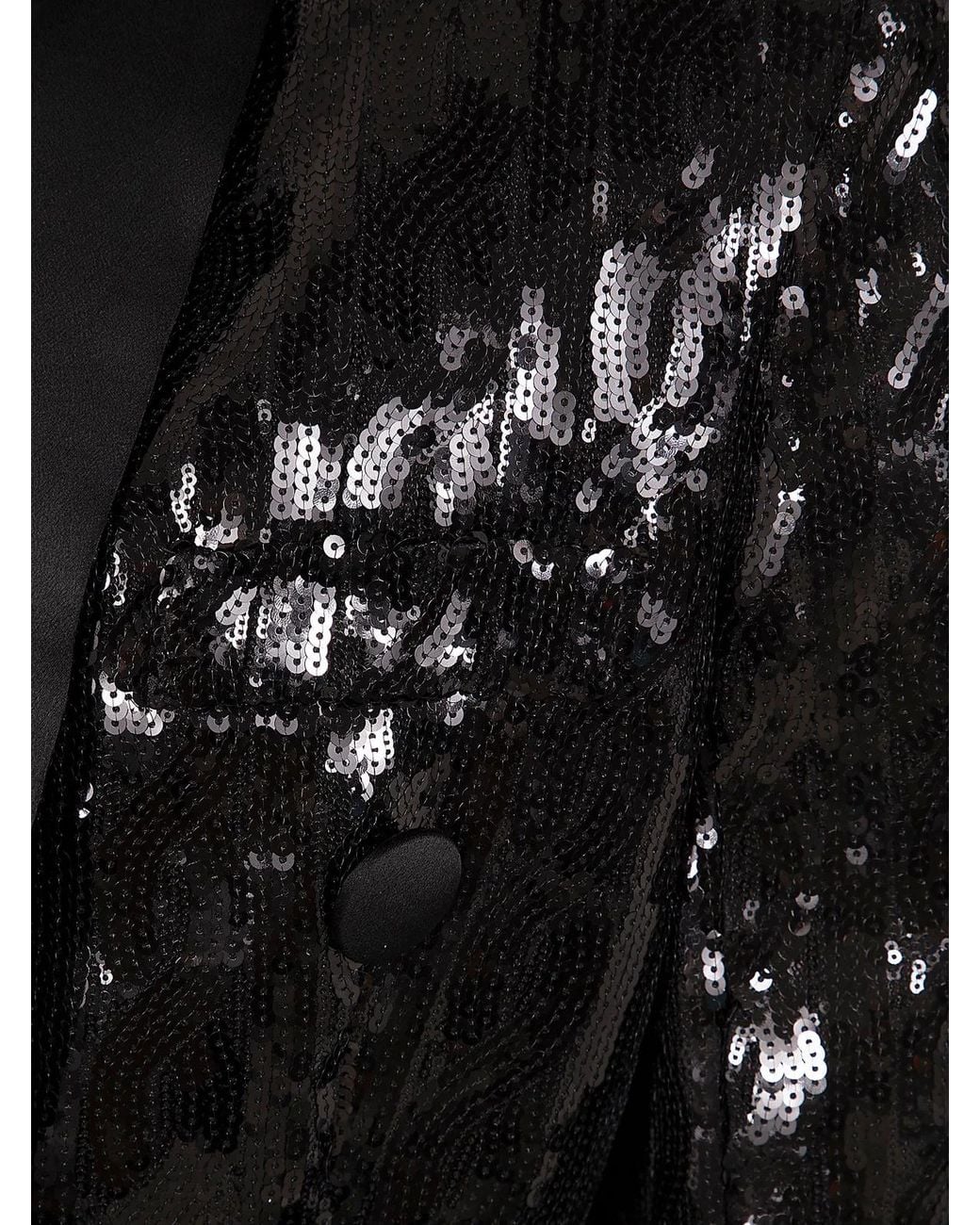 Balmain Black V-Neck Glitter Satin Tailored Jacket