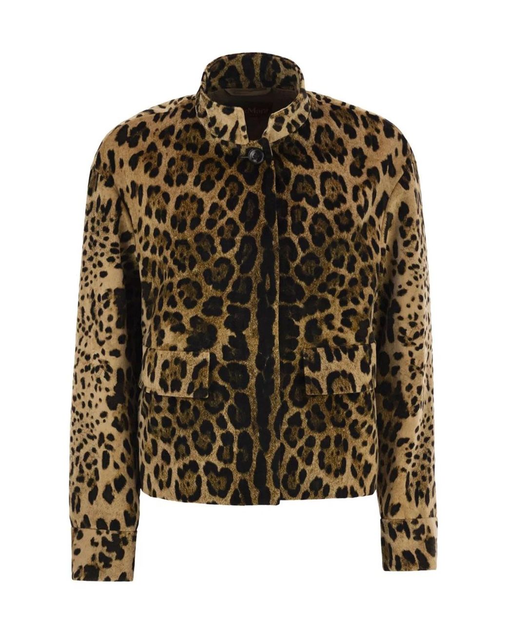 Max Mara Black Mstedro – Cropped Animal-Print Cotton Jacket