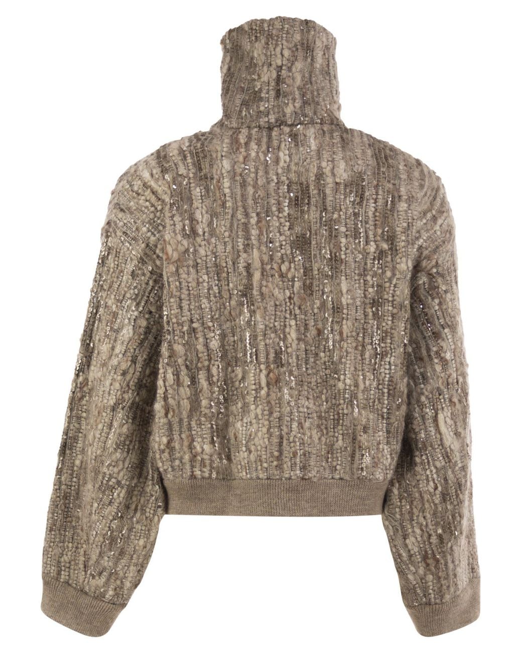 Brunello Cucinelli Brown Cropped Mohair Blend Jacket With Sequins