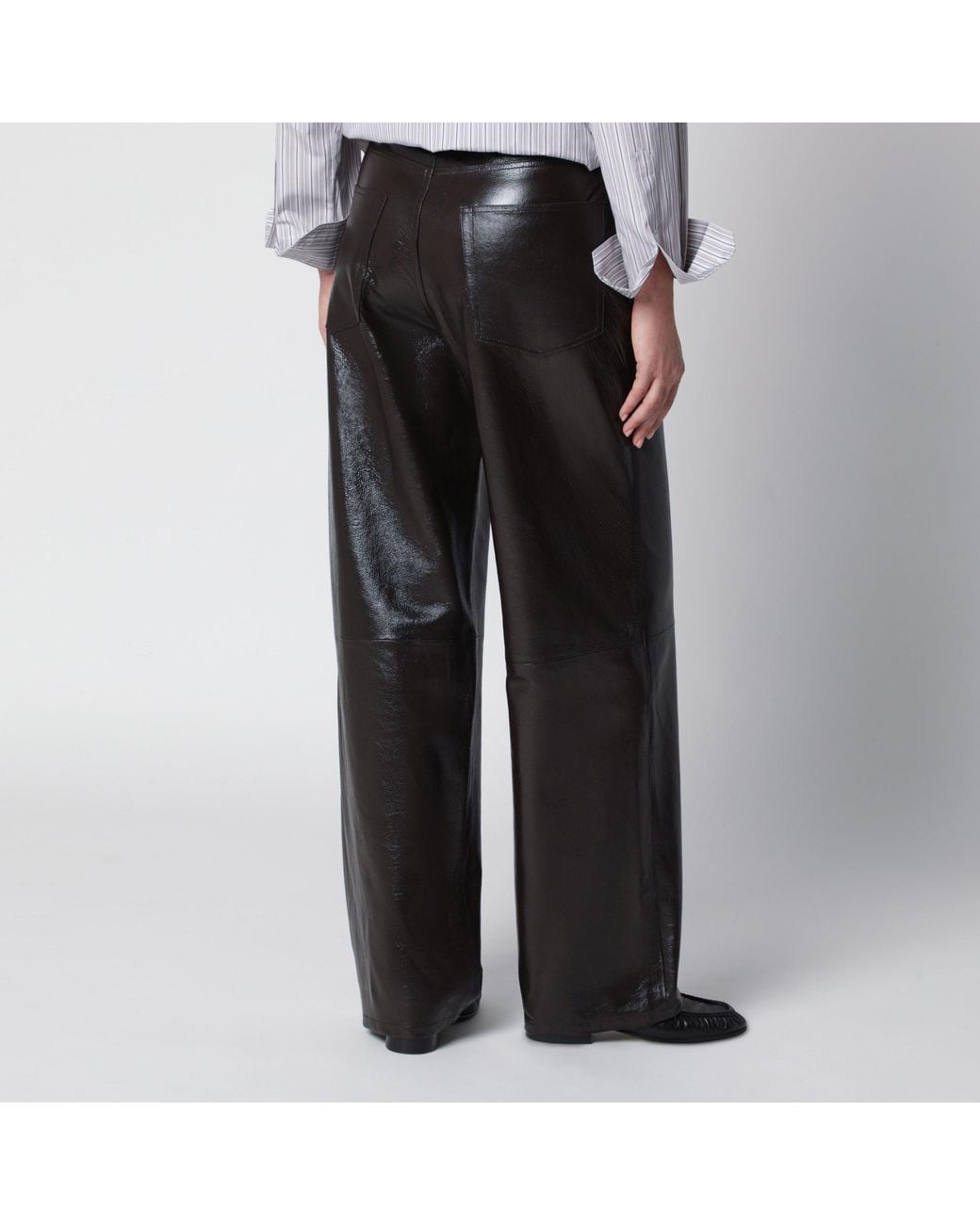 Rohe Black Leather Wide-Leg Trousers