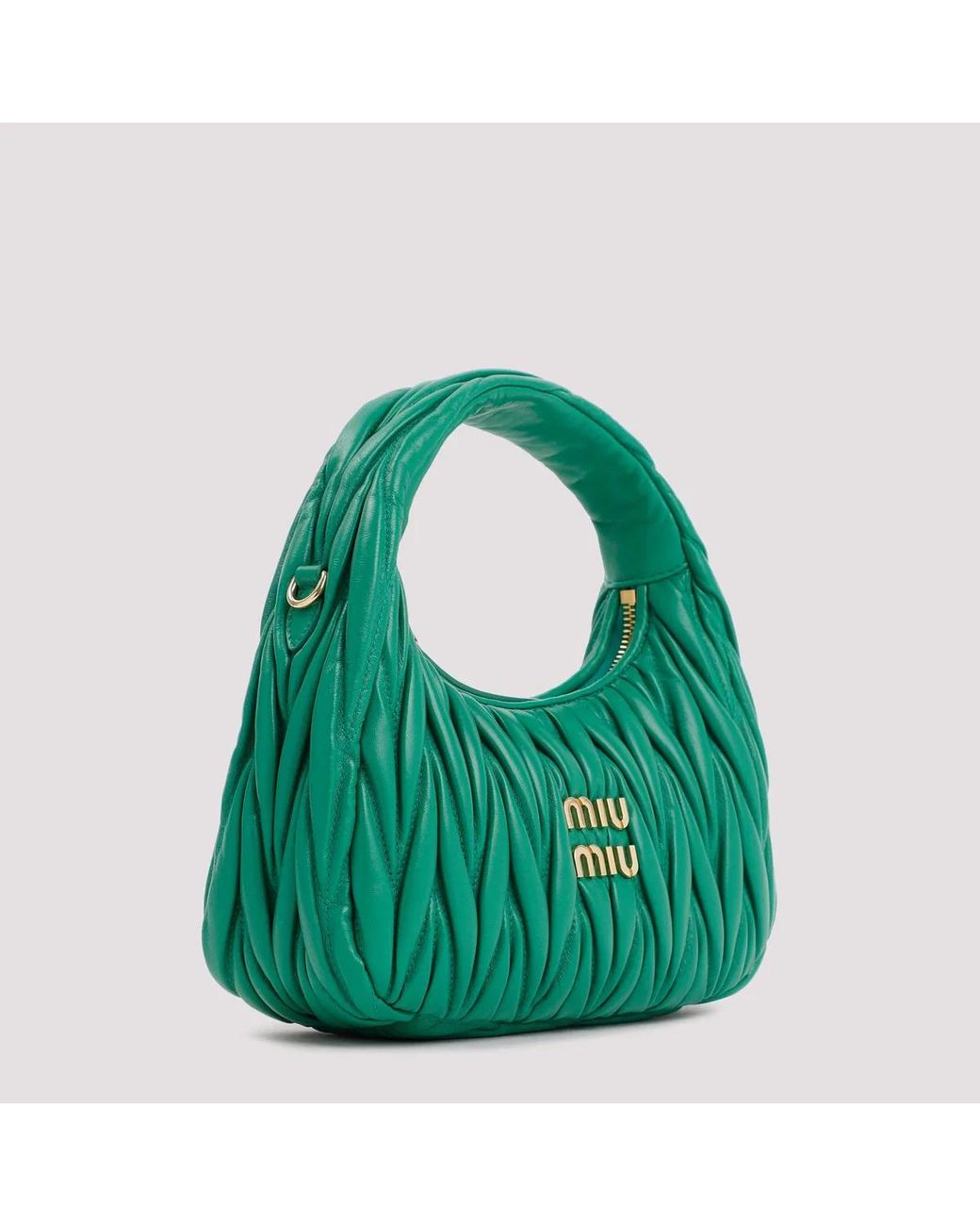 Miu Miu Green Mango Leather Miu Wander Matelassé Hobo Bag
