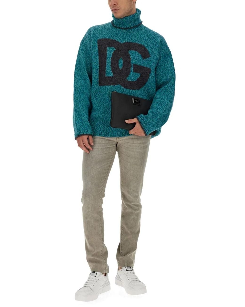 Dolce & Gabbana Blue Jersey With Logo Wool Polyamide Jumpers for men