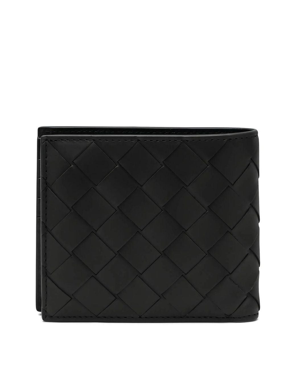 Bottega Veneta Black Woven Leather Bi-Fold Wallet for men