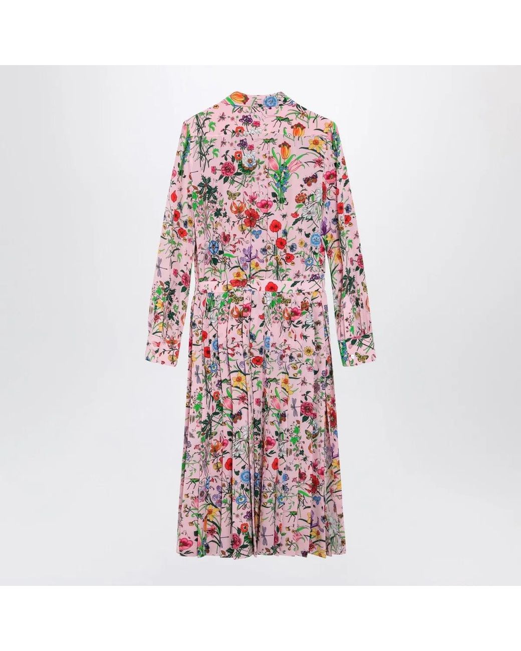 Gucci Red Flora Print Silk Shirt Dress