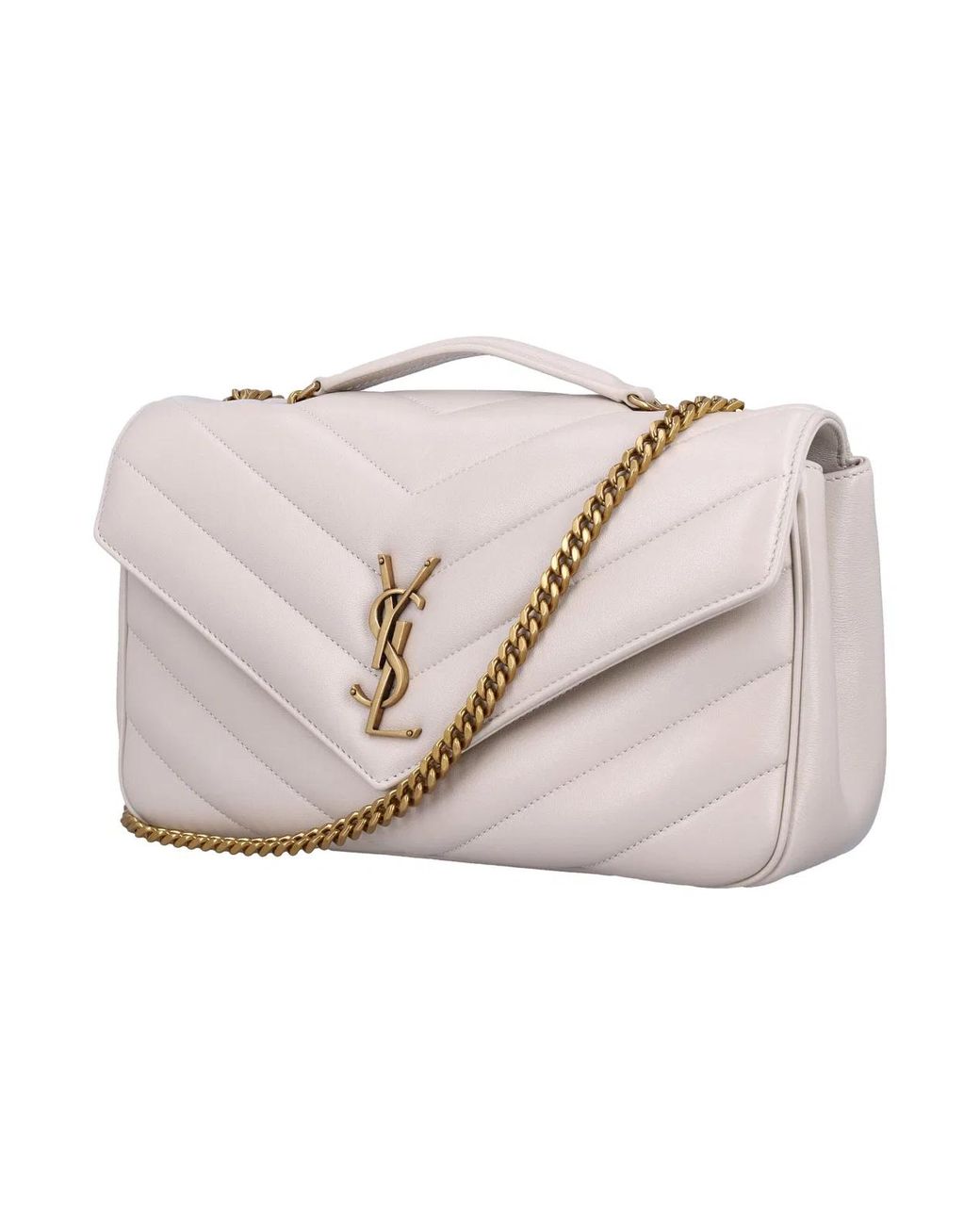 Saint Laurent Natural Loulou Medium Chevron-Quilted Lambskin Bag