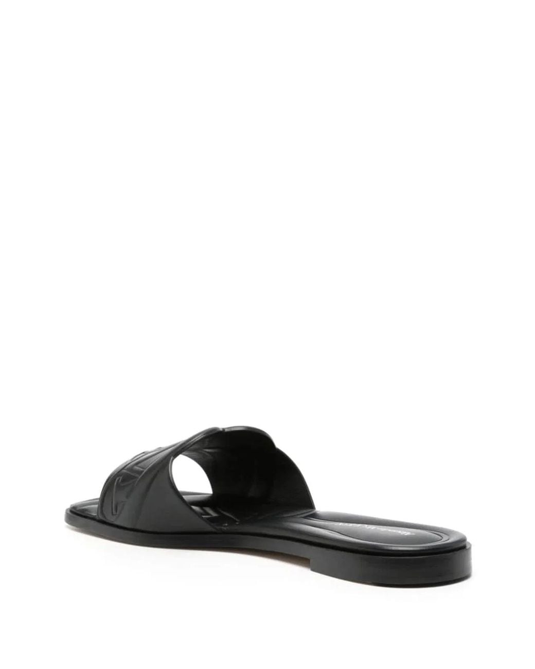 McQueen Black Seal Leather Flat Sandals