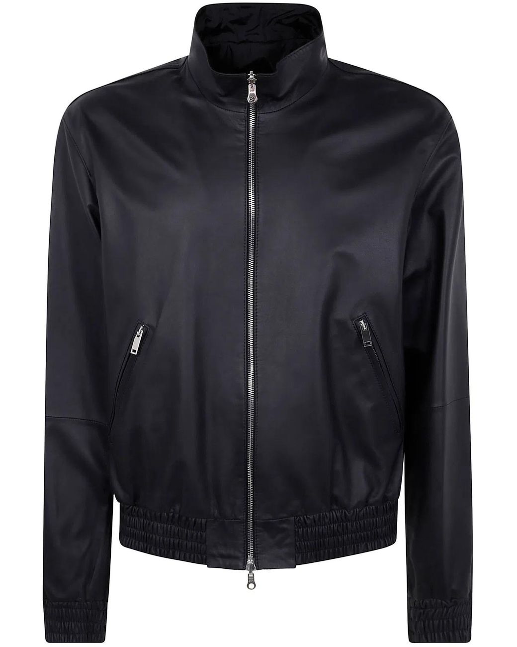 Desa Black Leather Reversible Bomber Jacket for men