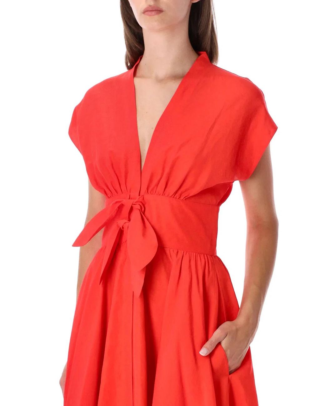 Alaïa Red Alaia Belted Linen-Blend Dress