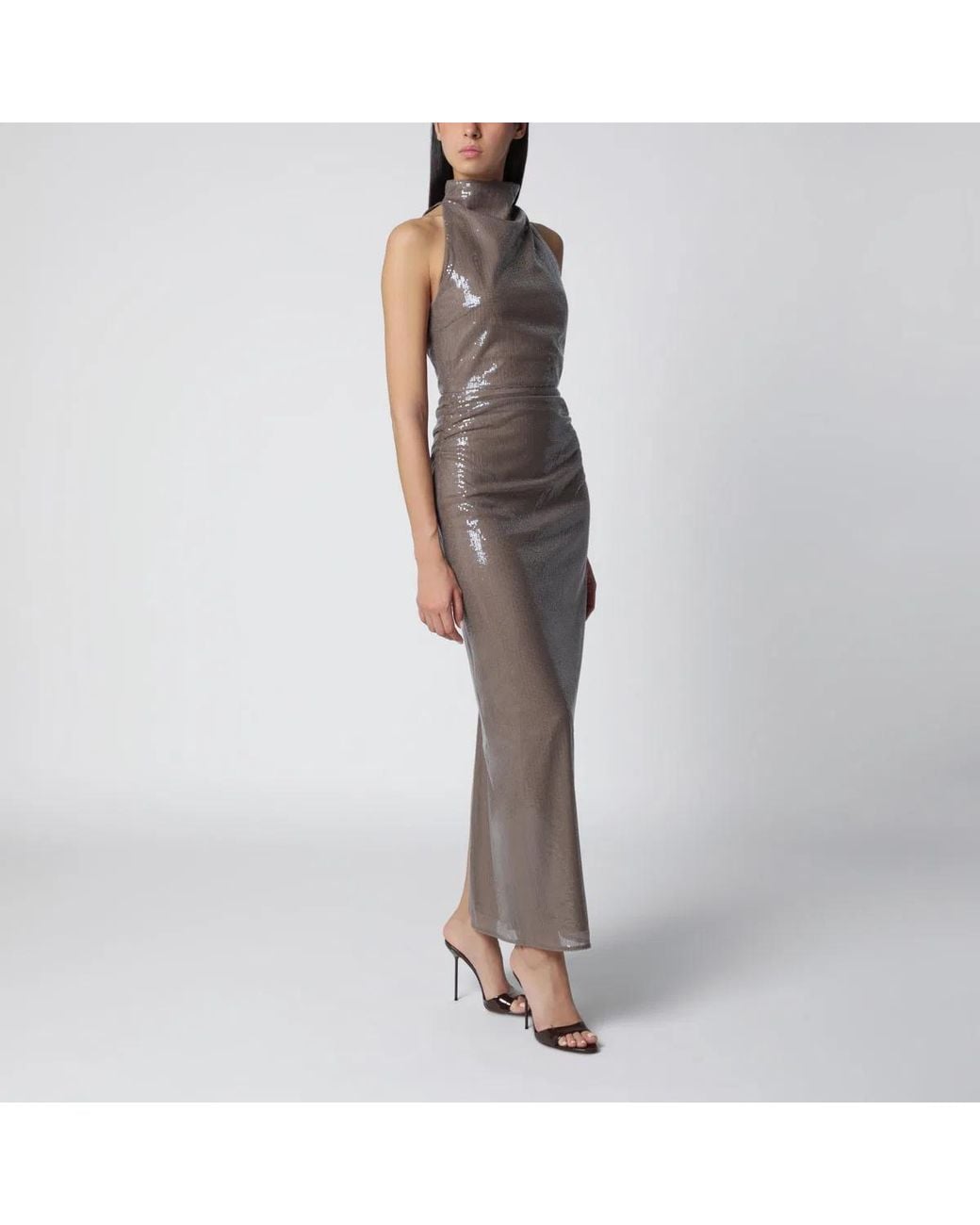 ROTATE BIRGER CHRISTENSEN Natural Long Dress With Micro-Sequins
