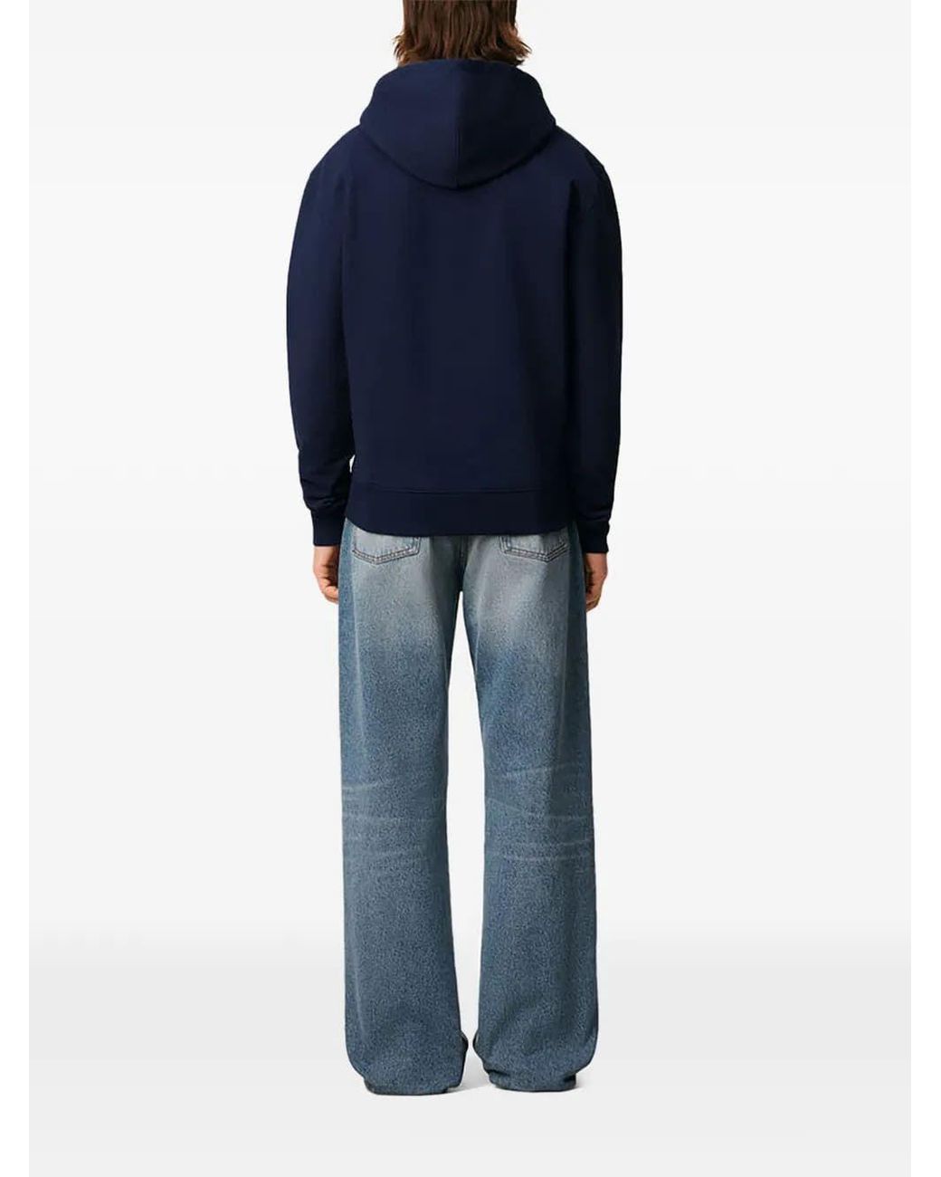 AMI Blue Zipped Cotton Hoodie With Ami De Coeur for men