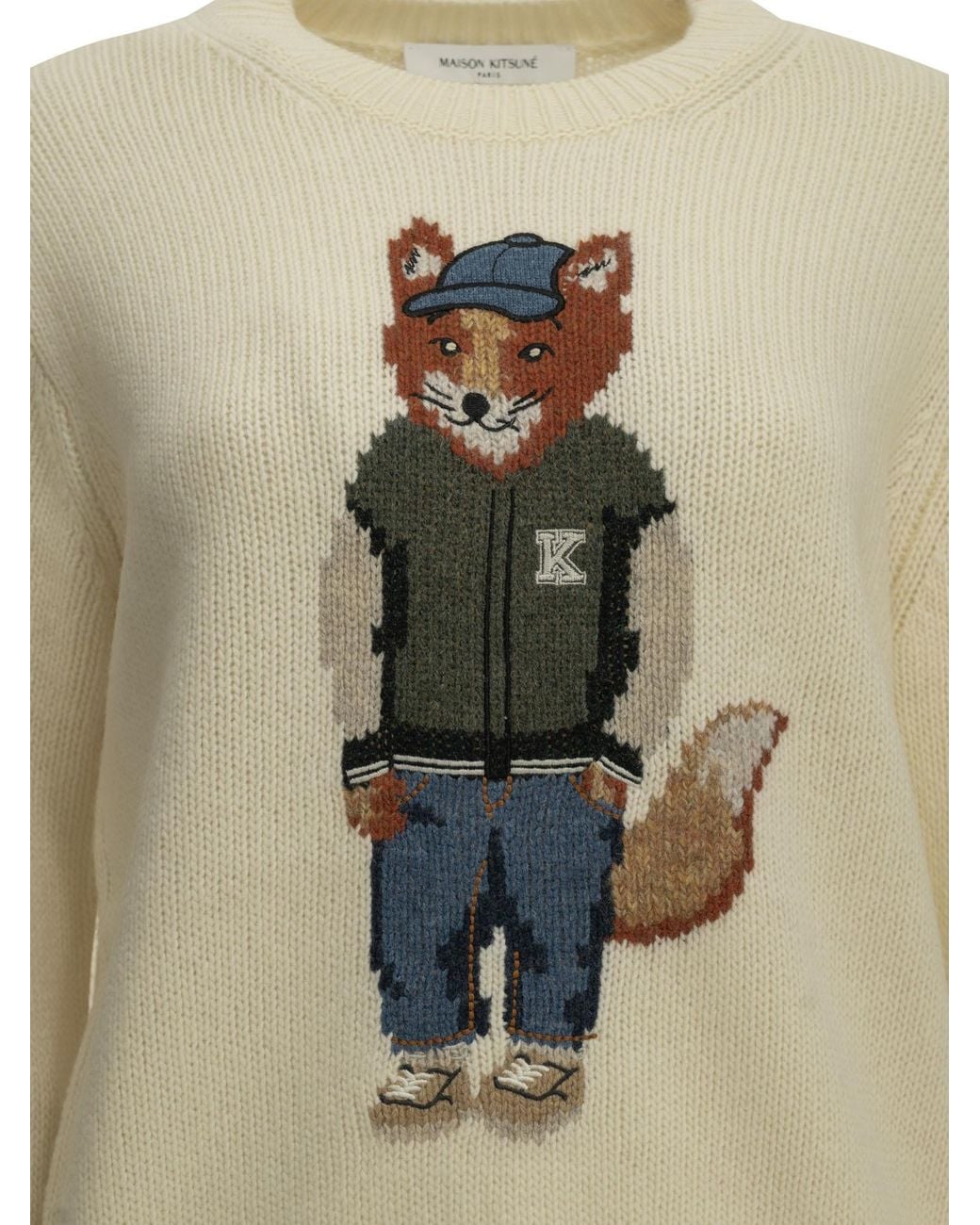 Maison Kitsuné Natural Maison Kitsuné "Dressed Fox" Crew-Neck Sweater