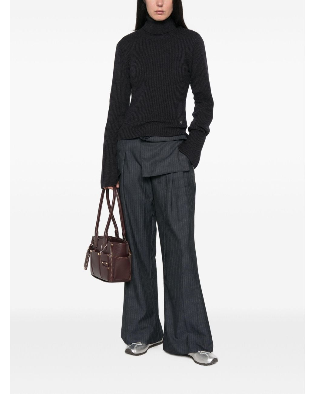 Ganni Black Ribbed-Knit Roll-Neck Sweater