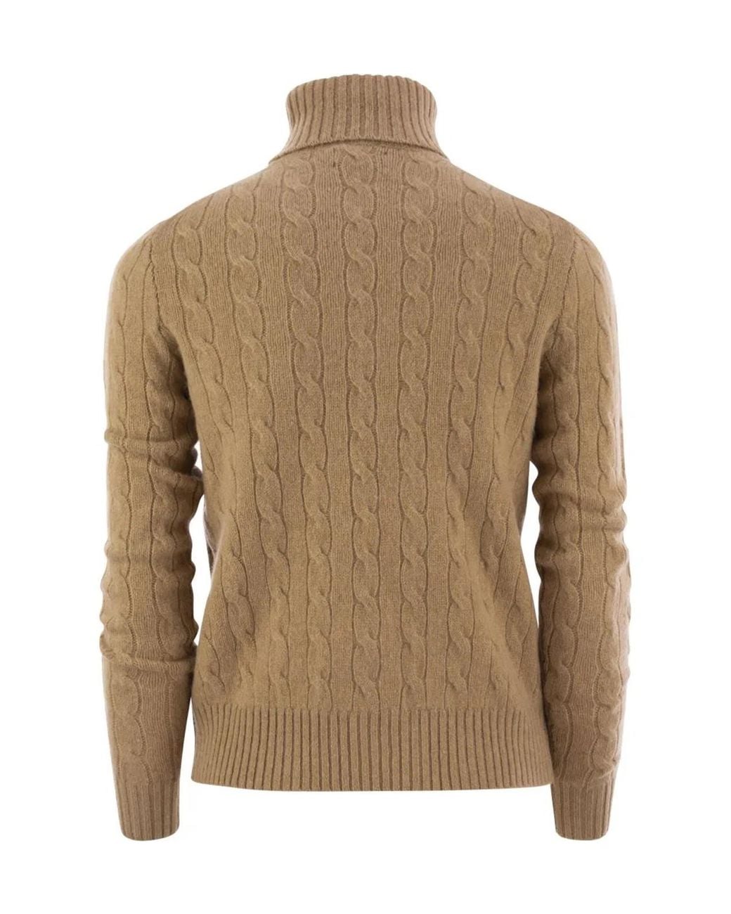Polo Ralph Lauren Brown Wool And Cashmere Cable-Knit Turtleneck Sweater