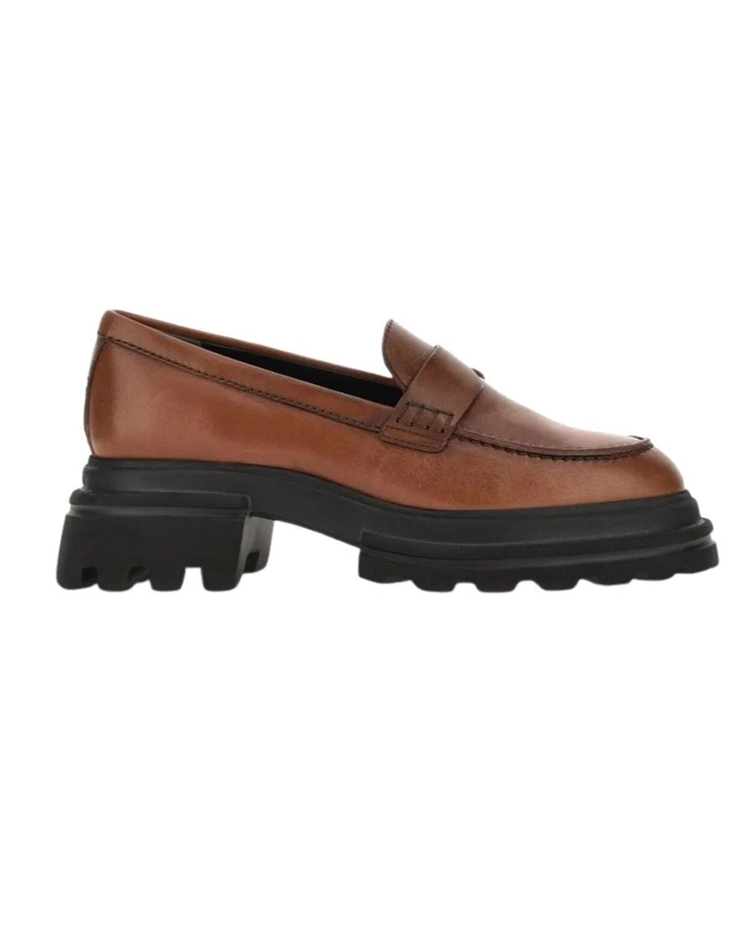 Hogan Black Leather Rubber Flat Shoes