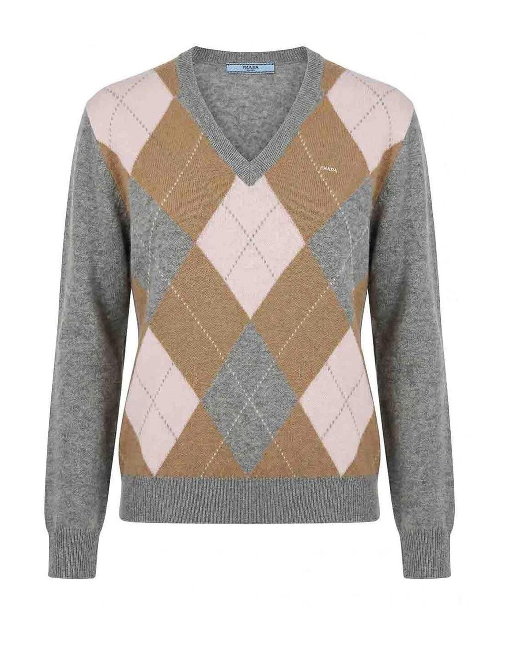 Prada Gray Cashmere Argyle Sweater